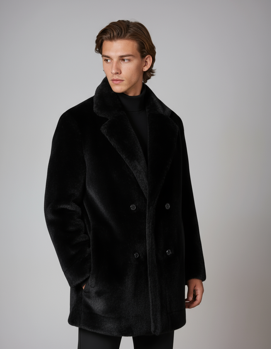 Płaszcz zimowy męski | Sztuczne futro na guziki