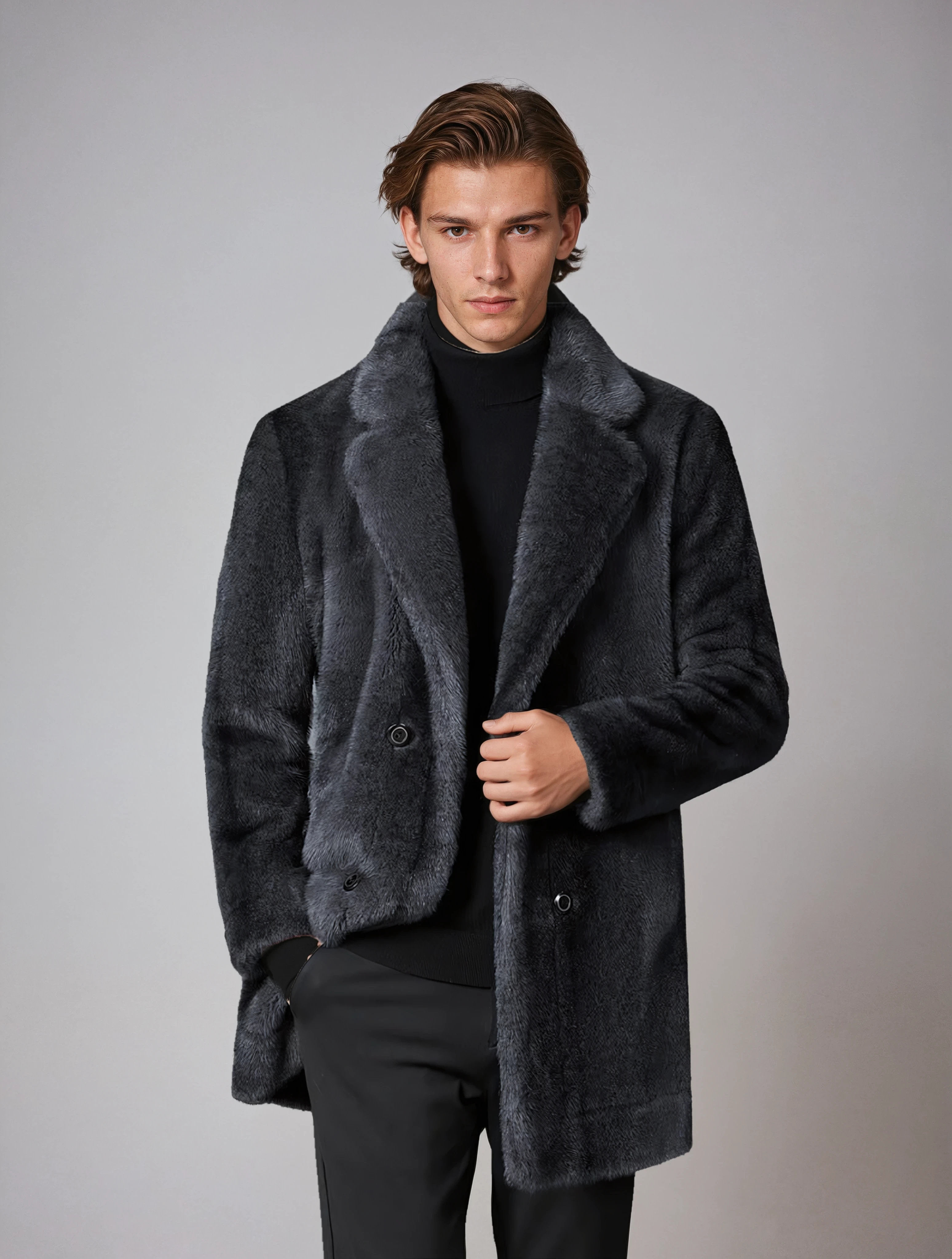 Płaszcz zimowy męski | Sztuczne futro na guziki