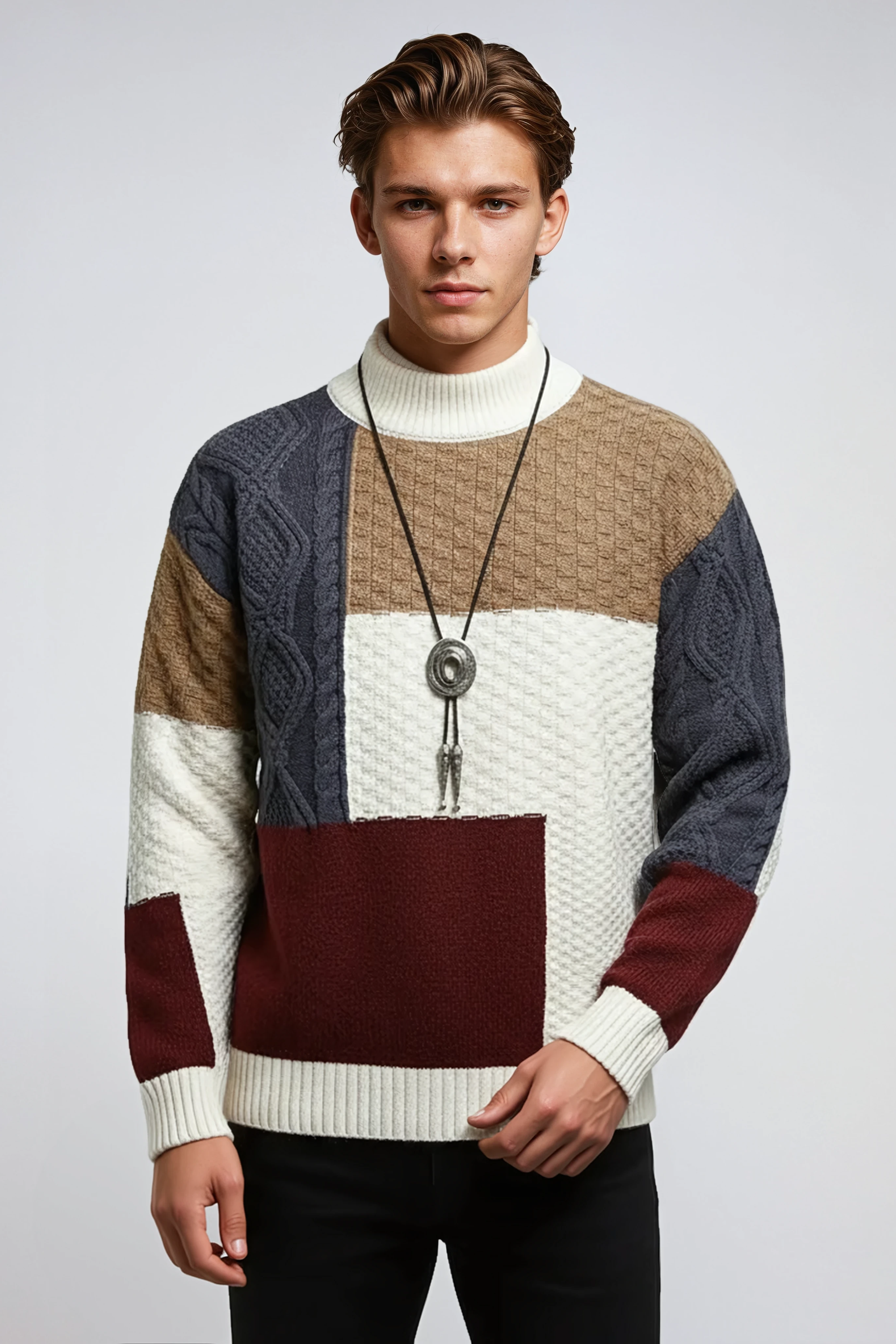 Apollo | Męski Sweter Patchwork z Golfem