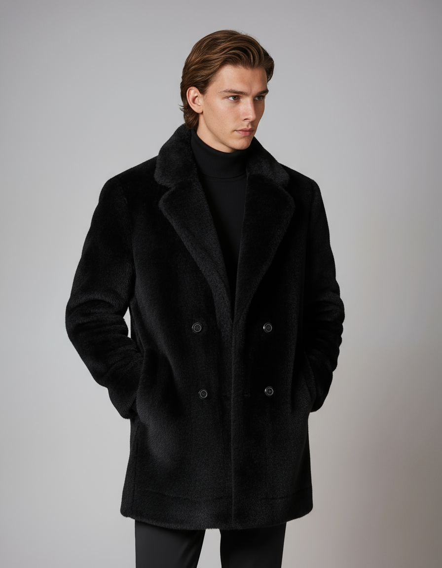 Płaszcz zimowy męski | Sztuczne futro na guziki