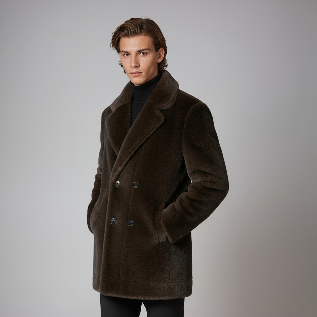Płaszcz zimowy męski | Sztuczne futro na guziki