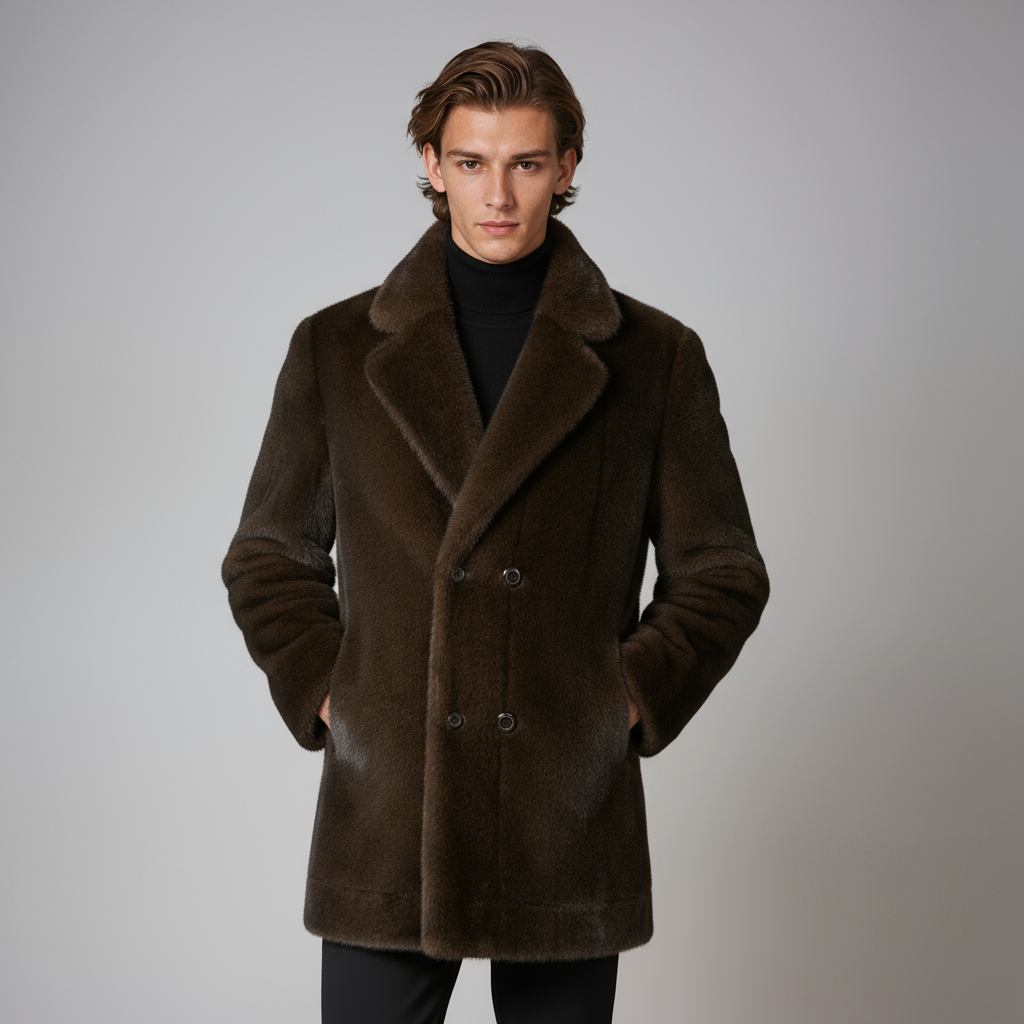 Płaszcz zimowy męski | Sztuczne futro na guziki