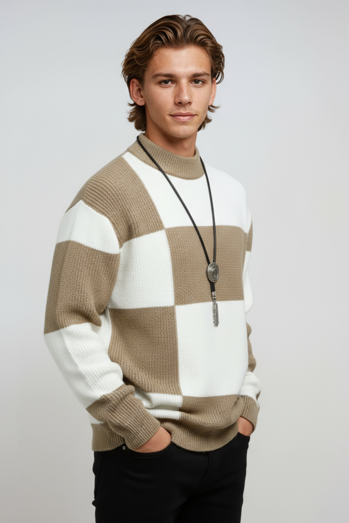 Lewin Sweter męski | Wzór w blokach